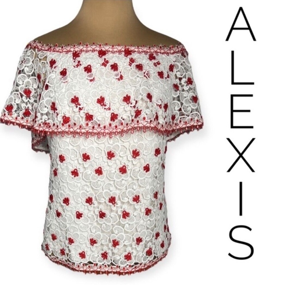 ALEXIS Lace Ruffle Off Shoulder Blouse (101)